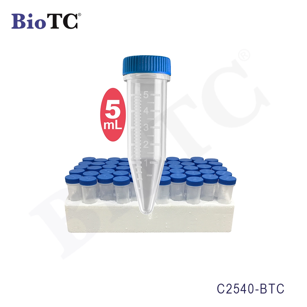 Sterile Five-O™ 5mL MacroTubes® w/ attached screw caps in foam racks